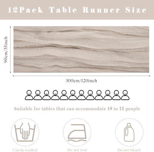 12 Pcs Cheesecloth Table Runner 10FT Rose Brown Runner for Tables Gauze Fabric 35 x 120 Inches Long Boho Table Runner Decor Rustic Sheer Runner for Wedding Birthday Bridal Shower Party (Rose Brown) - Image 3