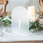 Frosted Arch Acrylic Table Numbers for Wedding Reception -20 Pack 5" x 7" White Font Table Number Centerpiece Set with Holder Stands & Head Table Sign - Anniversary, Event, Party, Wedding Table Numbers 1-20 - Image 6