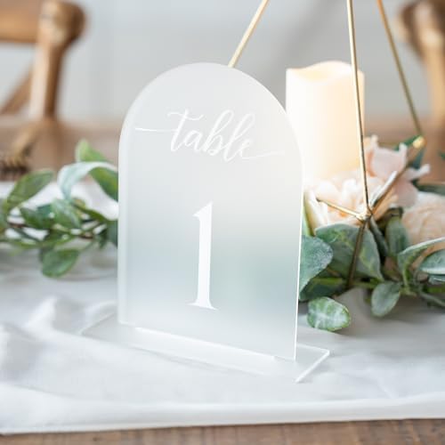 Frosted Arch Acrylic Table Numbers for Wedding Reception -20 Pack 5" x 7" White Font Table Number Centerpiece Set with Holder Stands & Head Table Sign - Anniversary, Event, Party, Wedding Table Numbers 1-20 - Image 6