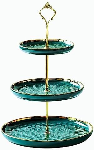 3 Tier Round Porcelain Tiered Cupcake Stand, Tiered Serving Stand, Dessert Stand, Serving Tray Platter for Tea Party, Wedding and Birthday (Green) by Aebor
