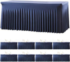 gogoparti 8 Pack Spandex Navy Blue Fitted Table Cloth for 6ft Rectangle Tables Navy Blue Stretch Tablecloth Banquet Table Covers Skirt Wrinkle Free Tablecloths for Parties Wedding by Gogoparti
