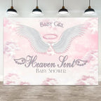 20x10ft Baby Shower Backdrop Baby Girl Heaven Sent Photography Background White Wings Clouds Pink Sky Paradise Princess Girls Party Banner Decorations Newborn Gender Reveal Photo Booth Prop by ASDCXZ