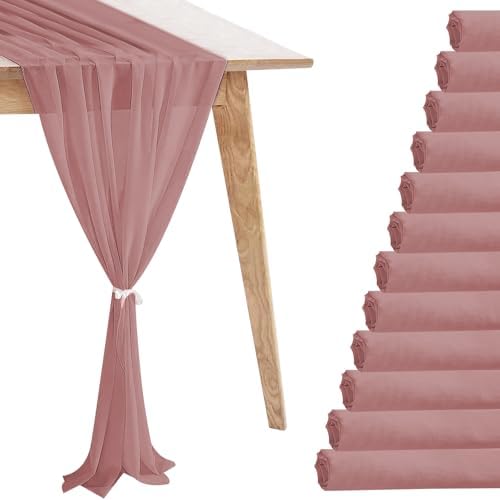 12 Pack Dusty Pink Table Runner 10ft Romantic Chiffon Table Runner for Wedding Baby Shower and Birthday Party Cake Table Decorations(120 x 12 in) by Unknown