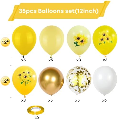 Sunflower Yellow Gold Balloons and Balloon Pump Electric, 60 Pcs Sunflower Bee Theme with Metallic Gold Balloon and Portable 600W Air Pump with 2 Nozzles for Kids Birthday Baby Shower Party Decoration - Image 2