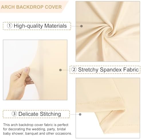 FANPROMS Beige Arch Cover Set 6FT 6.6FT 7.2FT Spandex Arch Stand Covers Chiara Round Top Arch Cover for Wedding Half Arch Covers Arch Stand Cover for Baby Shower Party - Image 3
