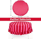 JarThenaAMCS Ruffle Tablecloth Boho Pink Red Striped Table Cloth Round Decorative Table Cover for Home Kitchen Baby Shower Party Wedding Decor, 70 Inch - Image 2