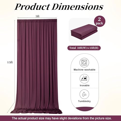 10ft x 15ft Burgundy Backdrop Curtains for Wedding Parties, 2 Panels Extra Long Wrinkle Free Fabric Drapes Photo Backdrop for Baby Shower Birthday Stage Reception Lobby Decoration - Image 7
