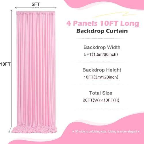 20ft x 10ft Wrinkle Free Pink Backdrop Curtain for Parties, 4 Panels 5×10ft Silky Polyester Light Pink Photo Backdrop Drapes Back Drop Cloth for Girl Party Birthday Gender Reveal Wedding Photography - Image 2