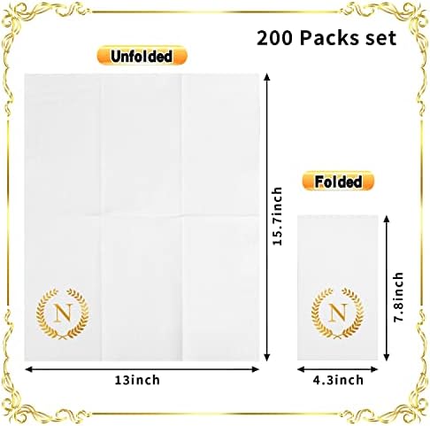200 Pack Monogrammed Disposable Napkins Gold Foil Letter N Guest Napkins Initial Disposable Hand Paper Towels for Wedding Engagement Baby Shower Party Home Kitchen Bathroom Dinner Decorative Towels - Image 2