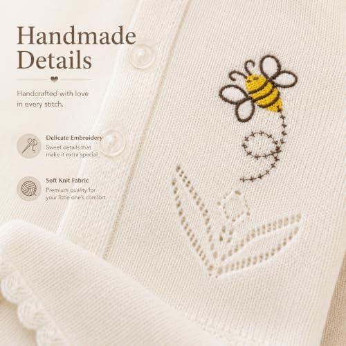 Handmade Crochet Baby Bee Outfit 0-3 Months – Premium Knit Sweater, Pants, Hat & Booties Set – Luxury Baby Shower Gift, Coming Home Outfit, Neutral Newborn Keepsake, Newborn Photography (Color Beige) - Image 3