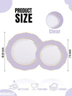 WDF 60pcs Clear Purple Plates Disposable with Gold Rim - Baroque Lavender Purple Plastic Plates for Party/Wedding/Bridal Shower - Image 2