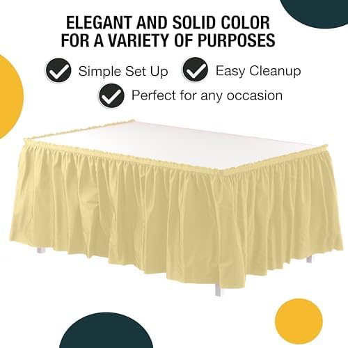 Exquisite Light Yellow Table Skirt 12 Pack - Disposable Plastic Table Skirts for Rectangle Tables 6ft 8ft & Round Tables - 29in x 14ft Self-Adhesive Strip - Birthday Wedding Gender Reveal Decor - Image 2