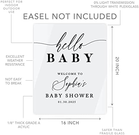 Andaz Press White Personalized Acrylic Baby Shower Sign, Baby Shower Welcome Sign, Gender Neutral Large Custom Baby Shower Acrylic Sign For Easel, Modern Baby Shower Decorations, 16x20 Inch - Image 5