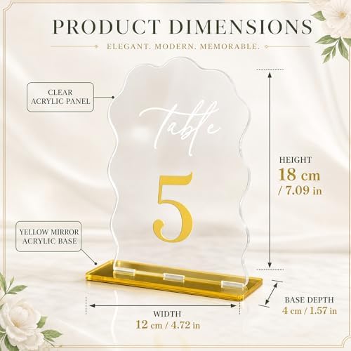 FOCHIER F Wedding Table Number 1-20 with Stand,Gold Arched Acrylic Sign with Holder for Wedding Reception,Centerpiece,Anniversary(Wave) - Image 2