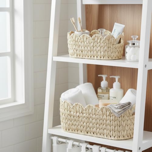 Set of 2 Scalloped Baskets, Small Wicker Baskets for Gifts, Beige - Image 3