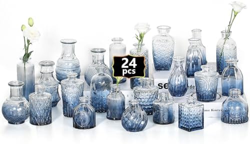 24PCS Mini Bud Vases As Wedding Centerpieces for Tables,Clear Bud Vases for Flowers,Small Flower Vases Suitable for Birthday Party,Anniversary,Wedding Reception,Baby Shower (Blue) by Zipper