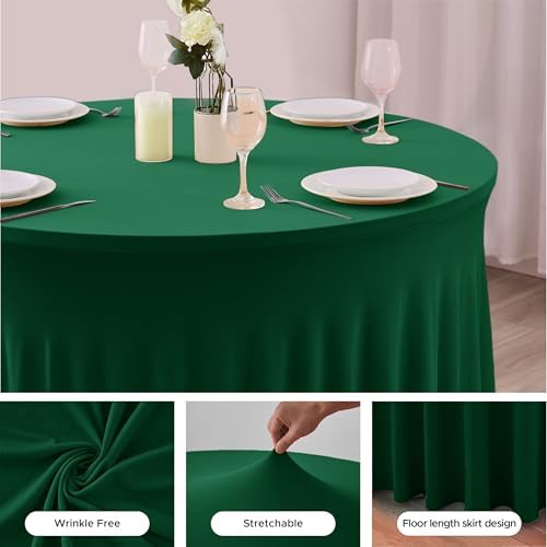 6 Pack Hunter Green Spandex Table Covers for Christmas, 60 Inch Round - Image 6