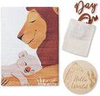 Miaoberry Safari Baby Milestone Blanket, Africa Jungle Theme Monthly Photo Growth Tracker with Giraffe, Lion, Elephant with Hello World Sign - Image 5