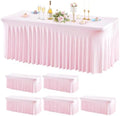 Wish Care 6 Pack Pink Spandex Table Clothes for 8 Foot Rectangle Tables, 8FT Wrinkle Free Fitted Tablecloths Ruffles Design Table Cover for Party, Banquet, Wedding and Events by WishCare