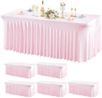 Wish Care 6 Pack Pink Spandex Table Clothes for 8 Foot Rectangle Tables, 8FT Wrinkle Free Fitted Tablecloths Ruffles Design Table Cover for Party, Banquet, Wedding and Events by WishCare