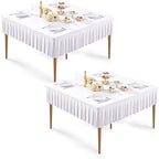 2 Pack White Spandex Tablecloths for 48x48 Inch Square Tables, Stretch Fitted Table Clothes with Pleated Ruffle Skirt for 48” Table, Wrinkle Free and Elastic, for Party Kitchen Home Dining Outdoor by WishCare