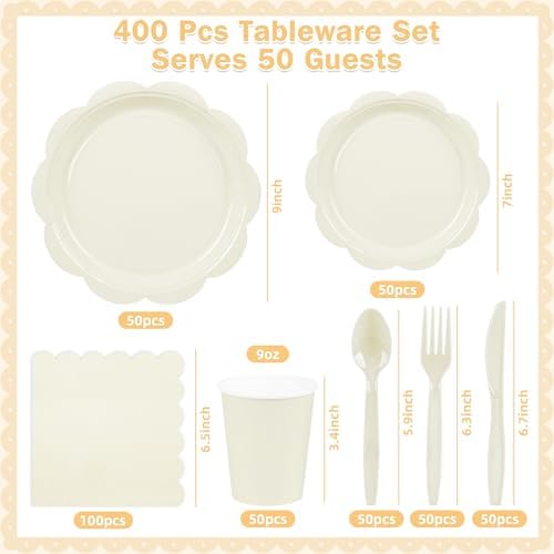 400 Pcs Ivory Paper Plates and Napkins Set Party Supplies Serve 50 Guest - Image 2