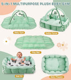 5-in-1 Baby Play Gym and Tummy Time Mat, 12 Learning Cards, Plush Activity Mat with 6 Toys, Baby Gym, Convertible to Ball Pit, Baby Gift, Sage Green - Image 2