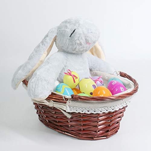MEIEM Wicker Gift Baskets Empty Oval Willow Woven Picnic Cheap Easter Candy Storage Wine Basket with Handle Egg Gathering Wedding Basket (Brown) - Image 3