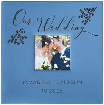 Personalized Wedding Photo Album, Custom Engraved Picture Album, Holds 200 4" x 6" Photos, Leatherette and Laser Engraved Scrapbook, Our Wedding, Blue by GiftsForYouNow
