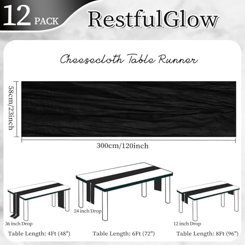 12 Pack Black Cheesecloth Table Runner 10Ft 23 x 120 Inch - Image 2