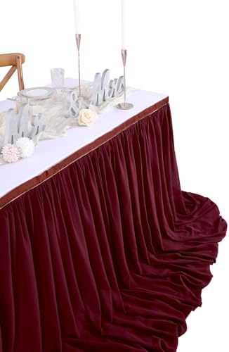 Burgundy Table Skirt for Party：2 Layer Chiffon Table Skirts Rectangle Tables Baby Shower Wedding Birthday Decorations 9FT - Image 3