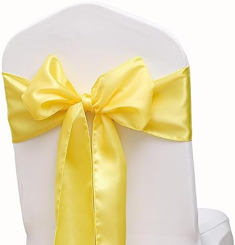 Pack of 50 Satin Yellow Chair Sashes Bows 7 X 108 Inch Universal Chairs Ribbons for Wedding Ceremony Party Banquet Restaurant Event Decorations - Yellow Chair Sashes 50 Pack - Image 6