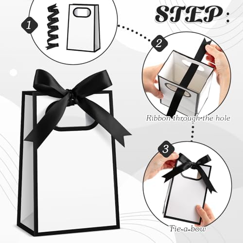 AmazingSpark 50 Pcs White Black Mini Gift Bags Bulk 6.3 x 3.9 x 2.8 Inch Party Favors Elegant Small Gift Bags with Handles and Ribbon Bows for Wedding Birthday Bridal Baby Shower Party Favors - Image 5