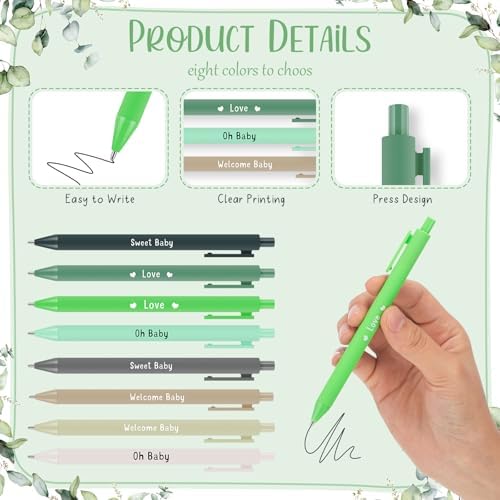 Spakon 60 Sets Baby Shower Favors for Guests Include Unscented Tealight Candles Multicolor Ballpoint Pen Thank You Card OPP Bags Gender Reveal Gifts for Baby Shower Game Prizes(Green,Greenery) - Image 2