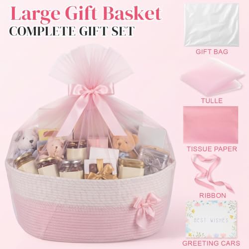 Colingmill Extra Large Woven Gift Basket,Pink,19.5 Inch - Image 3