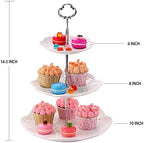 3-Tier Porcelain Cupcake Stand Serving Tray - White Embossed Elegant Dessert Cake Stand - Pastry Serving Stand for Tea Party, Wedding and Birthday - Image 2
