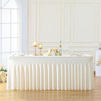Besutolife 6ft Ivory Rectangle Tablecloth - Spandex, Wrinkle-Resistant, Ruffled Design - Perfect for Banquets, Parties, Wedding, Thanksgiving by Besutolife