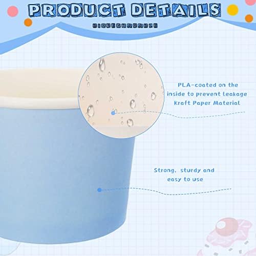 Cunhill 100 Pieces 8 oz Ice Cream Cups with 100 Pieces Spoons Ice Cream Containers Solid Color Disposable Sundae Cups Yogurt Dessert Bowls Party Supplies for Baby Shower Birthday Party (Blue) - Image 3