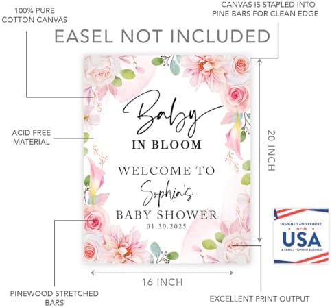 Andaz Press Baby in Bloom Personalized Baby Shower Welcome Sign Board Custom Wildflower Sign Pink Florals 16"x20" Canvas Floral Guest Book Alternative Welcome signs - Image 2