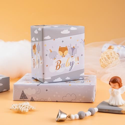 WRAPAHOLIC Jumbo Reversible Baby Shower Wrapping Paper - 30 Inch x 100 Feet Jumbo Roll - Grey Animal Design Neutral Baby Shower, Boys Girls Kids Birthday - Image 6