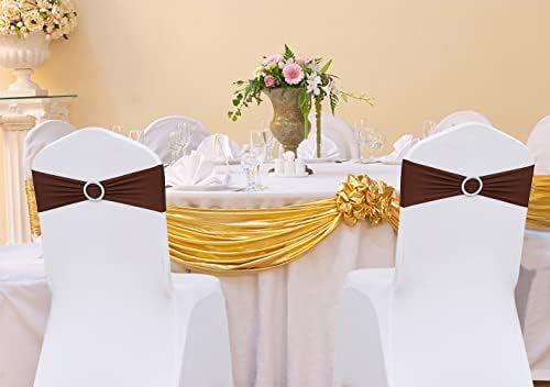 Stretch Spandex Chair Sashes for Wedding Reception Brown Chair Sashes Bands with Buckles, Chair Bows for Party Folding Chairs Celebration Ceremony Baby Shower Decorations (50, Brown) - Image 2