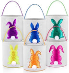 Honeydak 6 PCS Kids Basket, Colorful Sequined Bunny Canvas Bags by Honeydak