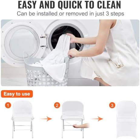 VEVOR 100 Pcs Stretch Spandex Folding Chair Covers Universal Fitted White - Image 4