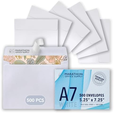 MOS White 5x7 Invitation Envelopes A7 (5.25 x 7.25 Inch) 500 Pack, Self-Seal Heavyweight for 5x7 Cards, Photos, Wedding Invitations, Greeting Cards, Thank You Cards, Announcements by Marathon+Office+Supply