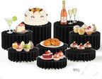 8 Pack Buffet Risers Display Stands, Foldable Food Risers for Buffet Table, Tall Cake Cupcake Stands, Cardboard Cylinder Stand, Dessert Table Display Set for Catering, Jewelry, Wedding, Party Decor (Black) by Unknown