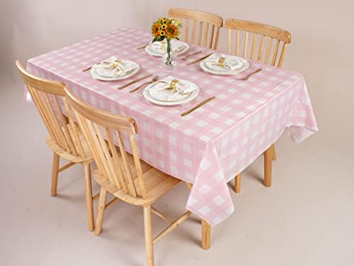 Kesfey 12 Packs Pink Gingham Tablecloth 54 x 108 Inches Pink and White Checkered Table Cloths Party Picnic Disposable Table Covers Splashproof Plastic Checkered Gingham Tablecover for Dinners Party - Image 6