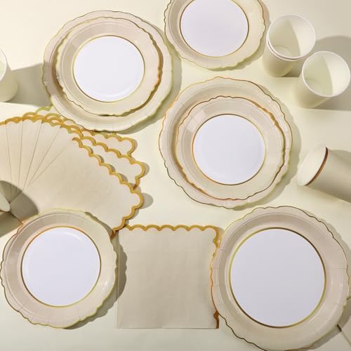 Tioncy 200 Pcs Party Plates Cups Napkins Set Serve 50 Gold,Nude - Image 3