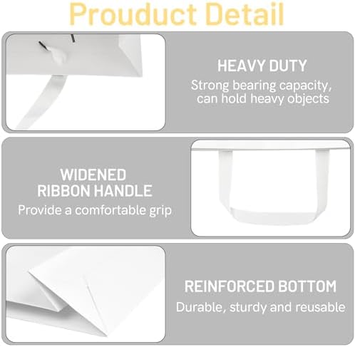 FISHLONO White Gift Bags With Handles, 8x5x10 Inches Medium Gift Bags Bulk, White Kraft Paper Bags for Wedding Shopping Party Birthday Business Baby Shower (30) - Image 3