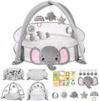 7-in-1 XL Large Baby Play Gym Mat, Tummy Time Mat, Baby Gym & Ball Pit, Baby Activity Mat with Milestone Cards & 6 Detachable Toys for Sensory Motor Skill, Elephant by Unknown