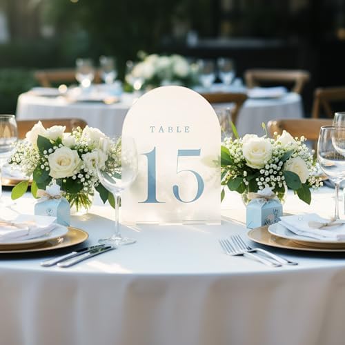 15 Pcs Table Numbers with Stands, 1-15, 5"x7", Dusty Blue - Image 3